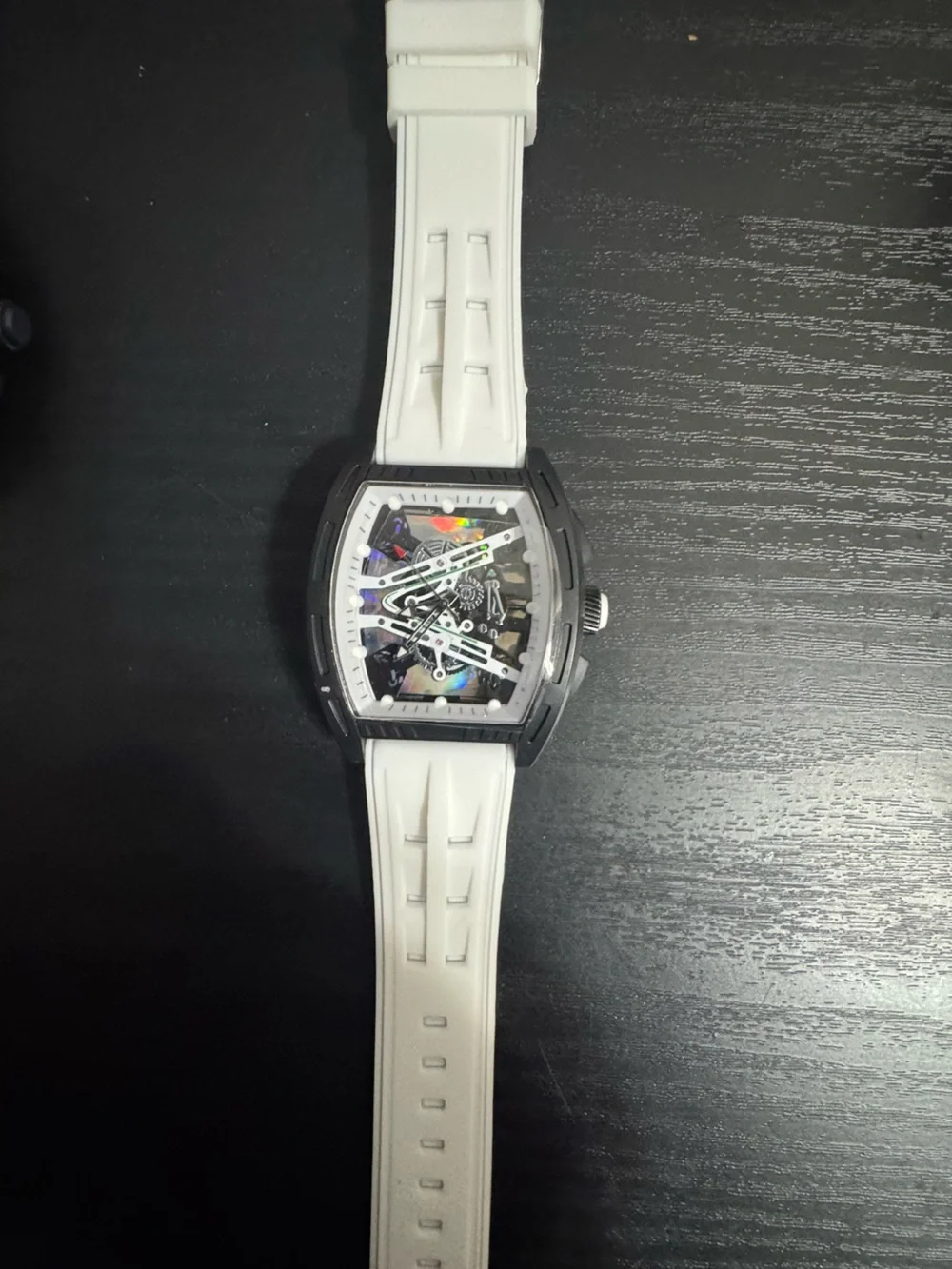 White Rubber Strap Skeleton Dial Sports Watch